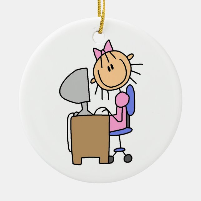 Flickan på datorn julgransprydnad keramik (Framsidan)