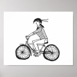 Flickan på en Bike Illustration Poster