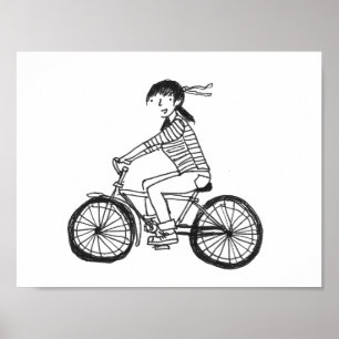 Flickan på en Bike Illustration Poster