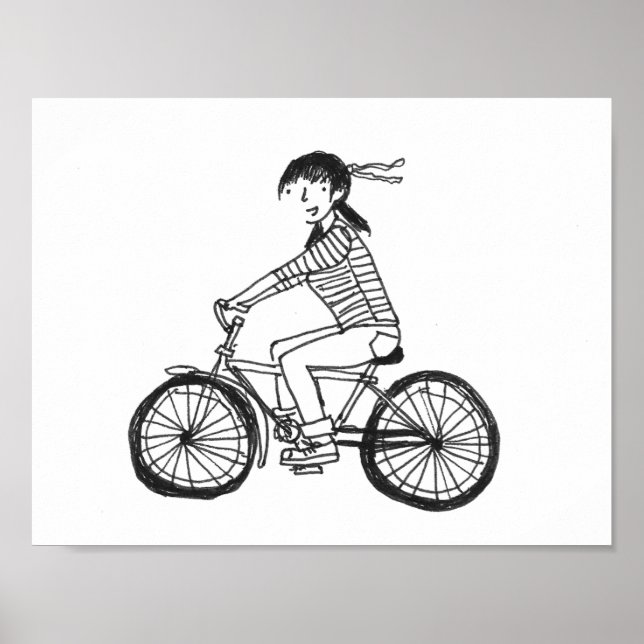 Flickan på en Bike Illustration Poster (Framsidan)