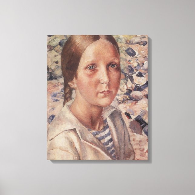 Flickan på en pebble Beach Canvastryck (Framsida)