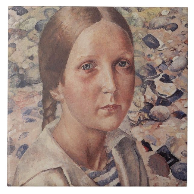 Flickan på en pebble Beach Kakelplatta (Framsidan)