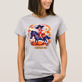 Flickan på Horse Underbar Pumpkin Springa Hallowee T Shirt