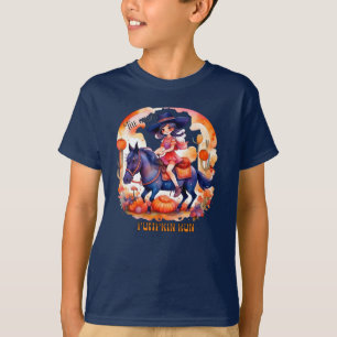 Flickan på Horse Underbar Pumpkin Springa Hallowee T Shirt