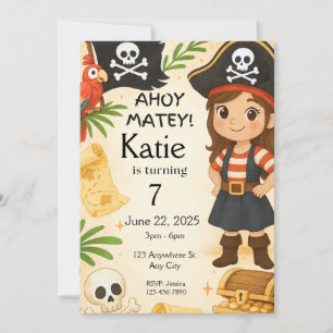 Flickan Pirat födelsedag, Ahoy Matey Party Inbjudningar