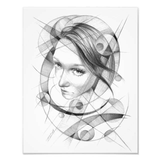 Flickan porträtt Teckning art Geometric Circles Li Fototryck (Framsidan)