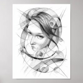 Flickan porträtt Teckning art Geometric Circles Li Poster