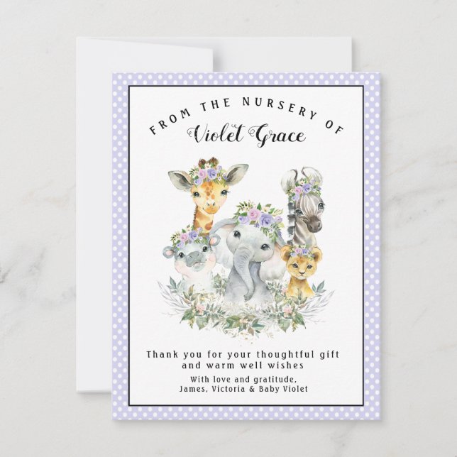 Flickan Safari Baby Shower Tack för dina kort (Framsida)