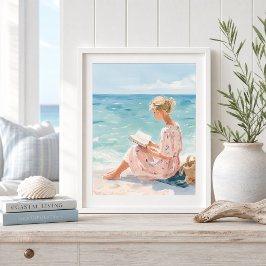 Flickan som läser vid havet Konsttryck Poster