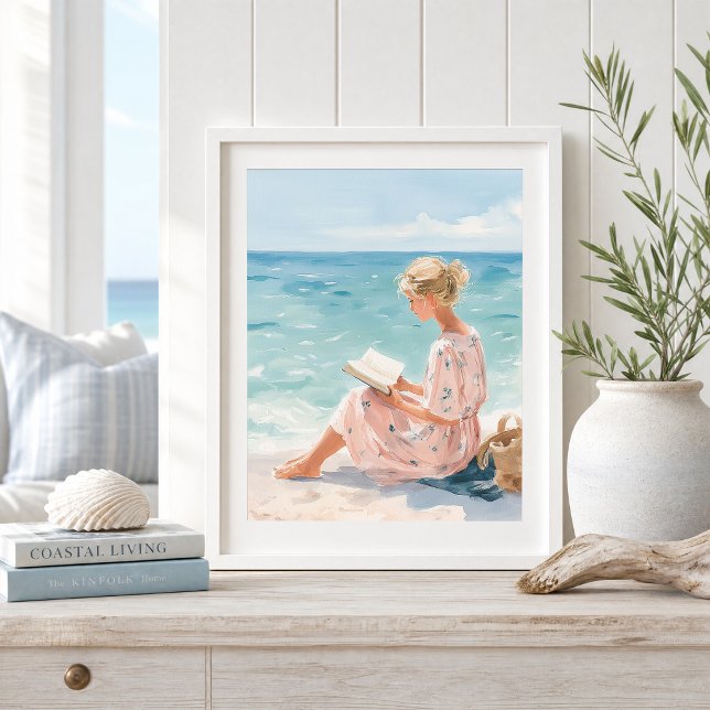 Flickan som läser vid havet Konsttryck Poster (Skapare uppladdad)