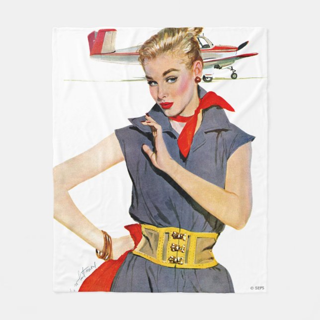 Flickan som studerar flygplan fleecefilt (Framsidan)