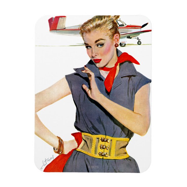 Flickan som studerar flygplan magnet (Vertikal)