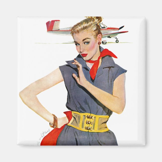 Flickan som studerar flygplan magnet (Framsidan)