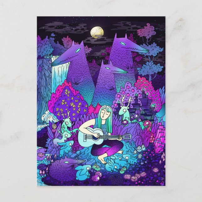 Flickan spelar gitarr vykort (Framsida)