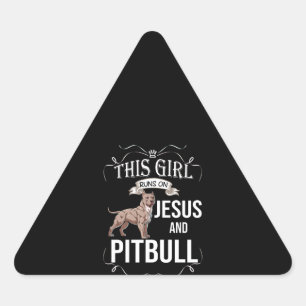Flickan springa på Jesus och Pitbull Triangelformat Klistermärke