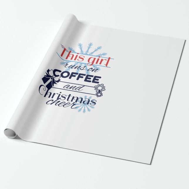 Flickan springa på kaffe- och juljublet presentpapper (Utrullad)