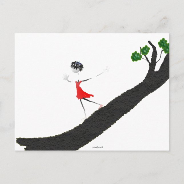Flickan springer ner en Träd Vykort (Framsida)