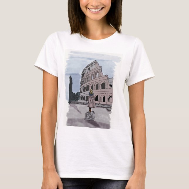 Flickan står framför Colosseum. T Shirt (Framsida)