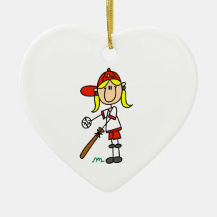 Flickan Stick figur Baseball uppe i Fladdermus Julgransprydnad Keramik
