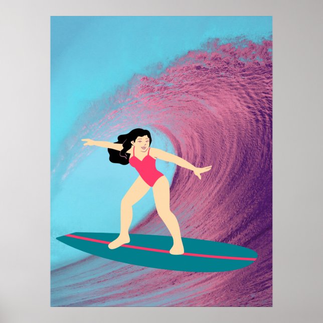 Flickan surfar på solnedgången. poster (Framsidan)