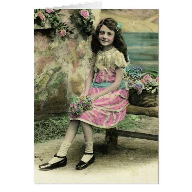 Flickan tar av planet på hälsningskort (Framsidan)