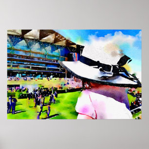 Flickan tittar på tävling på Royalet Ascot Poster
