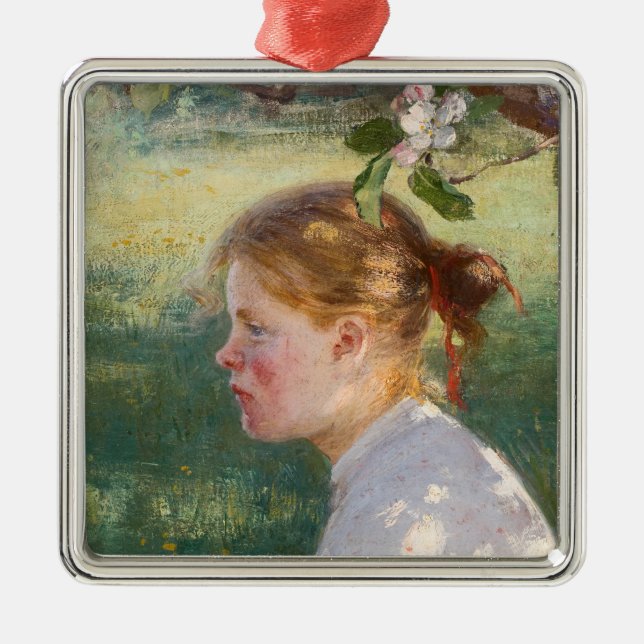 Flickan under Apple Träd (av Danielson-Gambogi) Julgransprydnad Metall (Framsidan)