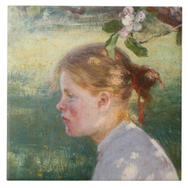 Flickan under Apple Träd (av Danielson-Gambogi) Kakelplatta