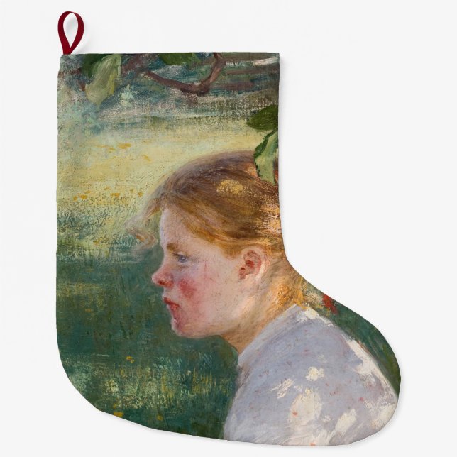 Flickan under Apple Träd (av Danielson-Gambogi) Stor Julstrumpa (Framsidan)