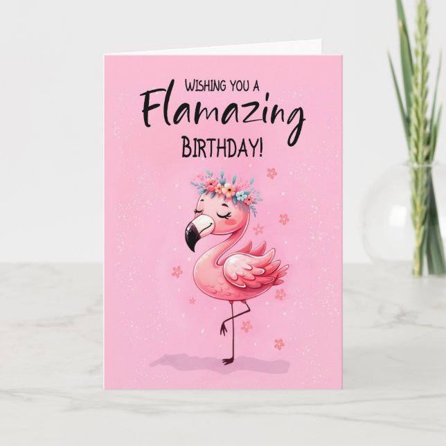 Flickan vid skolfödelsedag Fabulous Flamingo Kort (Framsida)