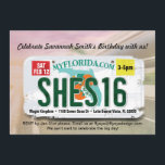 Flickans 16:e födelsedag Florida licensinbjudan Inbjudningar<br><div class="desc">En tonårsflicka som slår 16 år och får sitt körkort är en milstolpe att fira! Jag skapat denna utformning för att fånga den enskilda statliga registreringsskylten och lägga den ovanpå en mjuk bakgrund som omfattar gatan, motorvägen och himlar. Den här designen summerar din födelsedagsfirande snabbt. Det är till saken, men...</div>