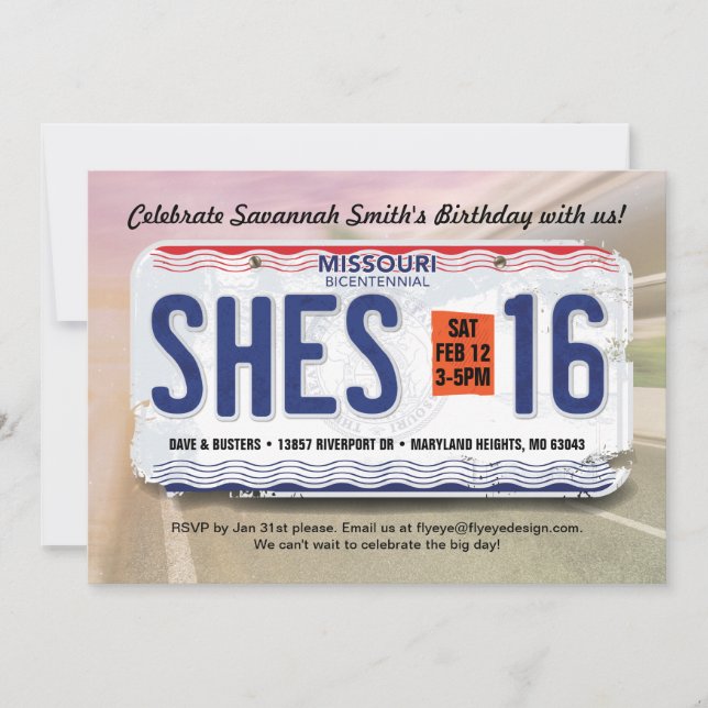 Flickans 16:e födelsedag Missouri-inbjudan Inbjudningar (Framsida)