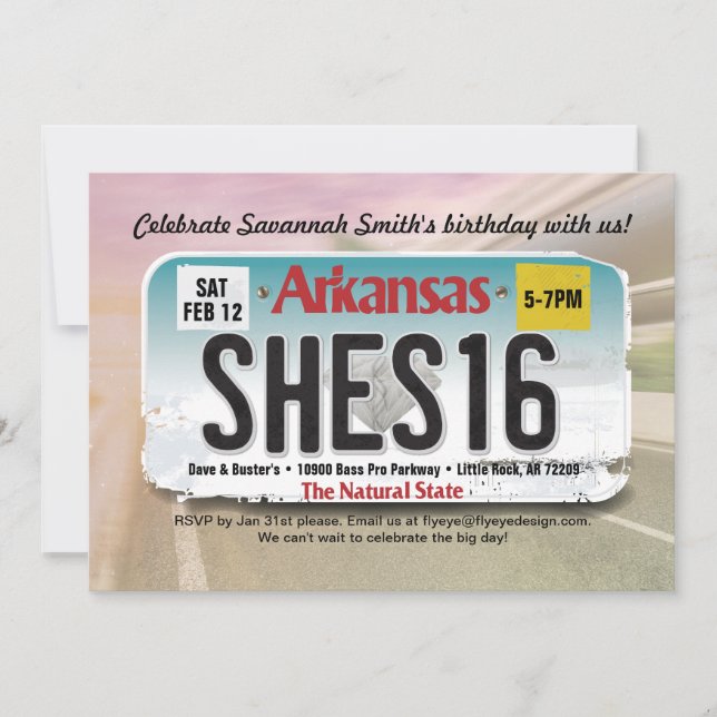 Flickans 16:e födelsedagsinbjudan till Arkansas-li Inbjudningar (Framsida)