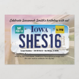 Flickans 16:e födelsedagsinbjudan till Iowa-licens Inbjudningar