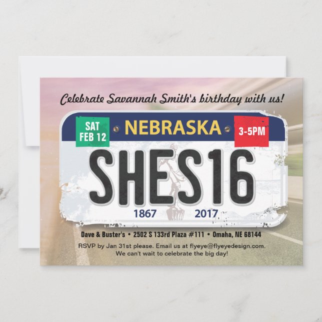 Flickans 16:e födelsedagsinbjudan till Nebraska-li Inbjudningar (Framsida)