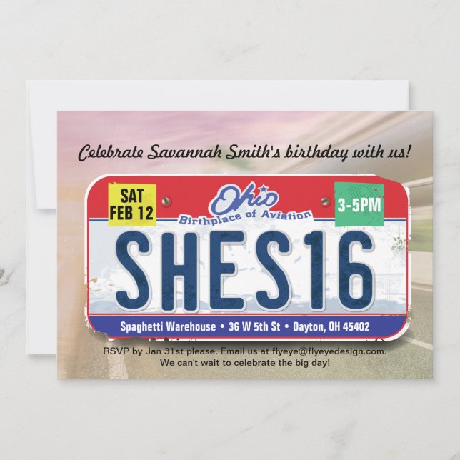 Flickans 16:e födelsedagsinbjudan till Ohio-licens Inbjudningar (Framsida)
