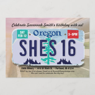 Flickans 16:e födelsedagsinbjudan till Oregon-lice Inbjudningar