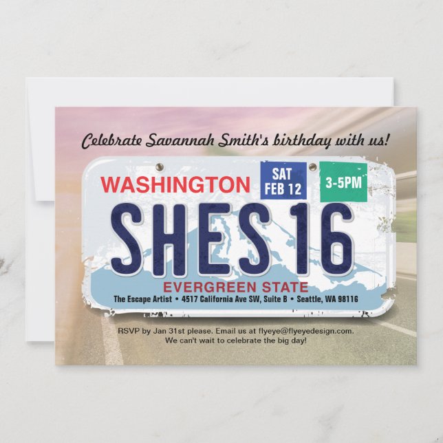 Flickans 16:e födelsedagsinbjudan till Washington- Inbjudningar (Framsida)