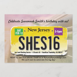 Flickans 16:e New jersey-födelsedagslicensinbjudan Inbjudningar