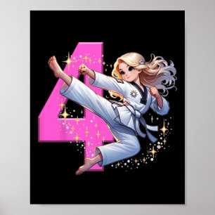 Flickans 4-års födelsedagsfest för kampsport Taekw Poster