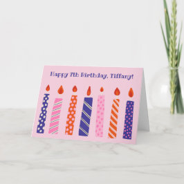 Flickans 7:e-födelsedag 7 Rosa, Lila Candles Party Kort