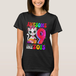 Flickans 9-års födelsedagsfest Söt katt 9 år Grym T Shirt