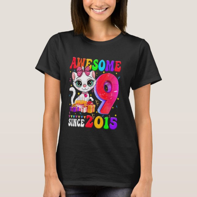 Flickans 9-års födelsedagsfest Söt katt 9 år Grym T Shirt (Framsida)