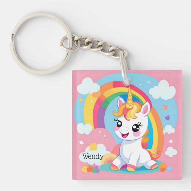Flickans anpassade namn för Cute Unicorn Rainbow (Framsidan)