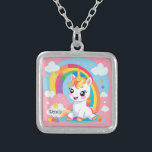 Flickans anpassade namn för Cute Unicorn Rainbow Silverpläterat Halsband<br><div class="desc">Det här visuella skapandet ger världen en gnutta magi. Vare sig det är en dekorativ biet för ditt barns rum eller en underbar gåva,  låt den här baby encorn och regnbåge göra din dag ljusare med sin mystiska charm. 🌈 ✨ 🦄</div>