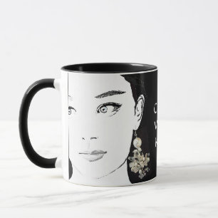 Flickans ansikte söt blommigt mode illustration fu mugg