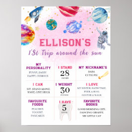 Flickans astronaut Space First Birthday Milestone Poster