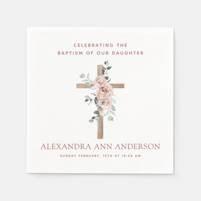 Flickans Baptism Dusty Rosa ros Christian Pappersservett (Framsidan)
