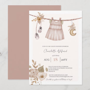 Flickans Barnkläder Boho Baby Shower-inbjudan Inbjudningar