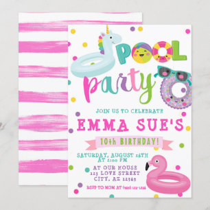 Flickans Bassäng Party Unicorn Flamingo Flyter föd Inbjudningar